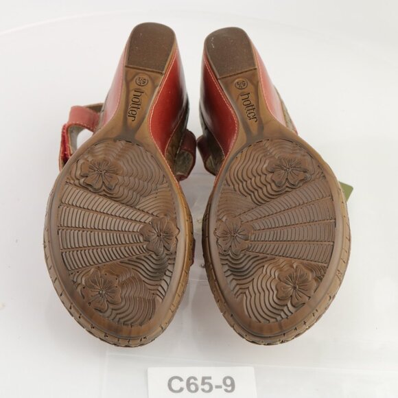 Hotter Womens Mellow Sandals Size 7.5 Red Leather Wedge Heel Strappy Slingback - Picture 9 of 12